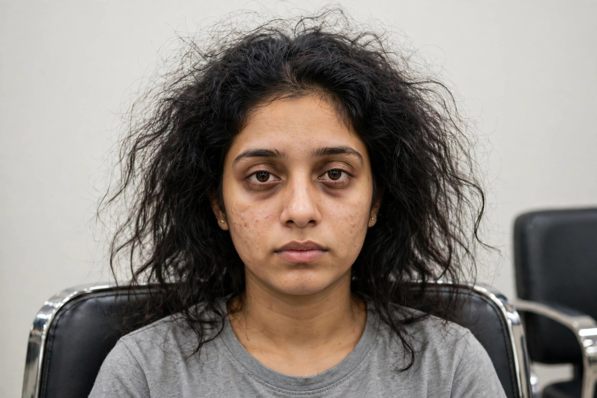 Woman with dull tired look before salon visit